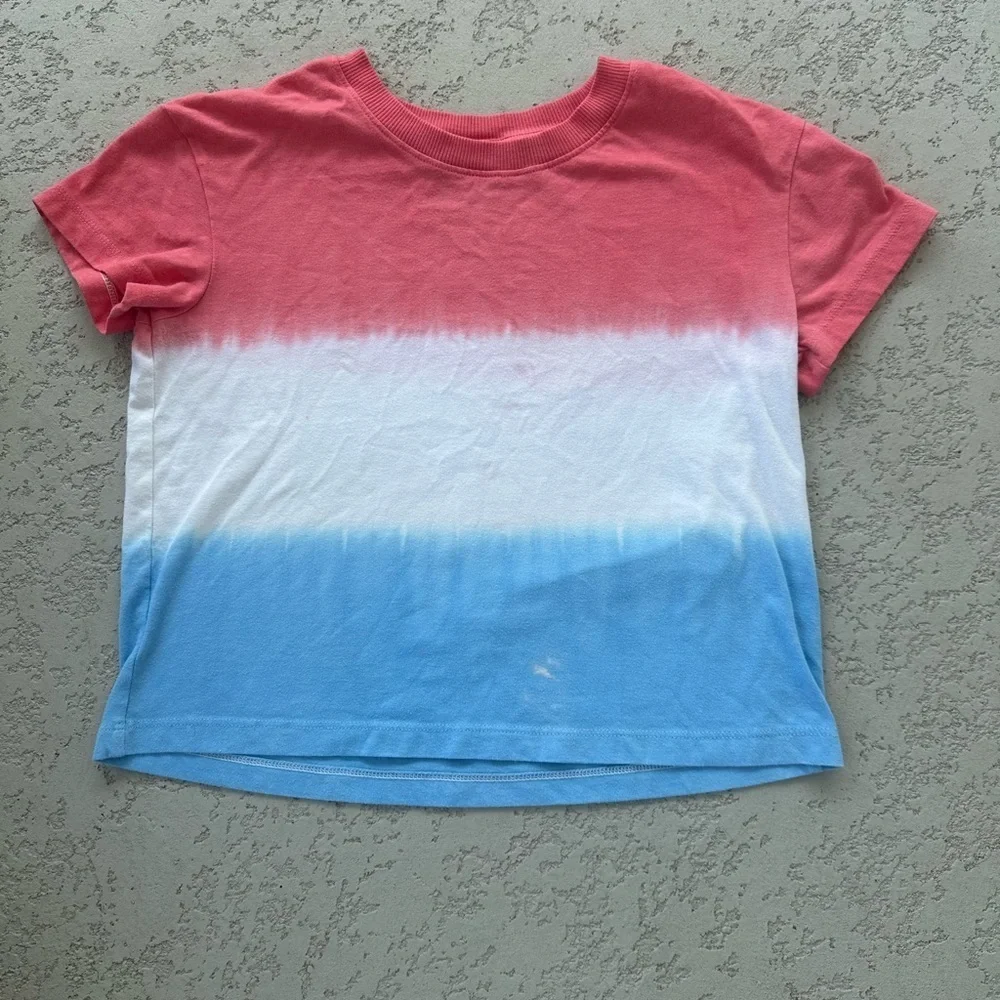 Cat & Jack Girls L 10/12 tie-dye red white and blue tee